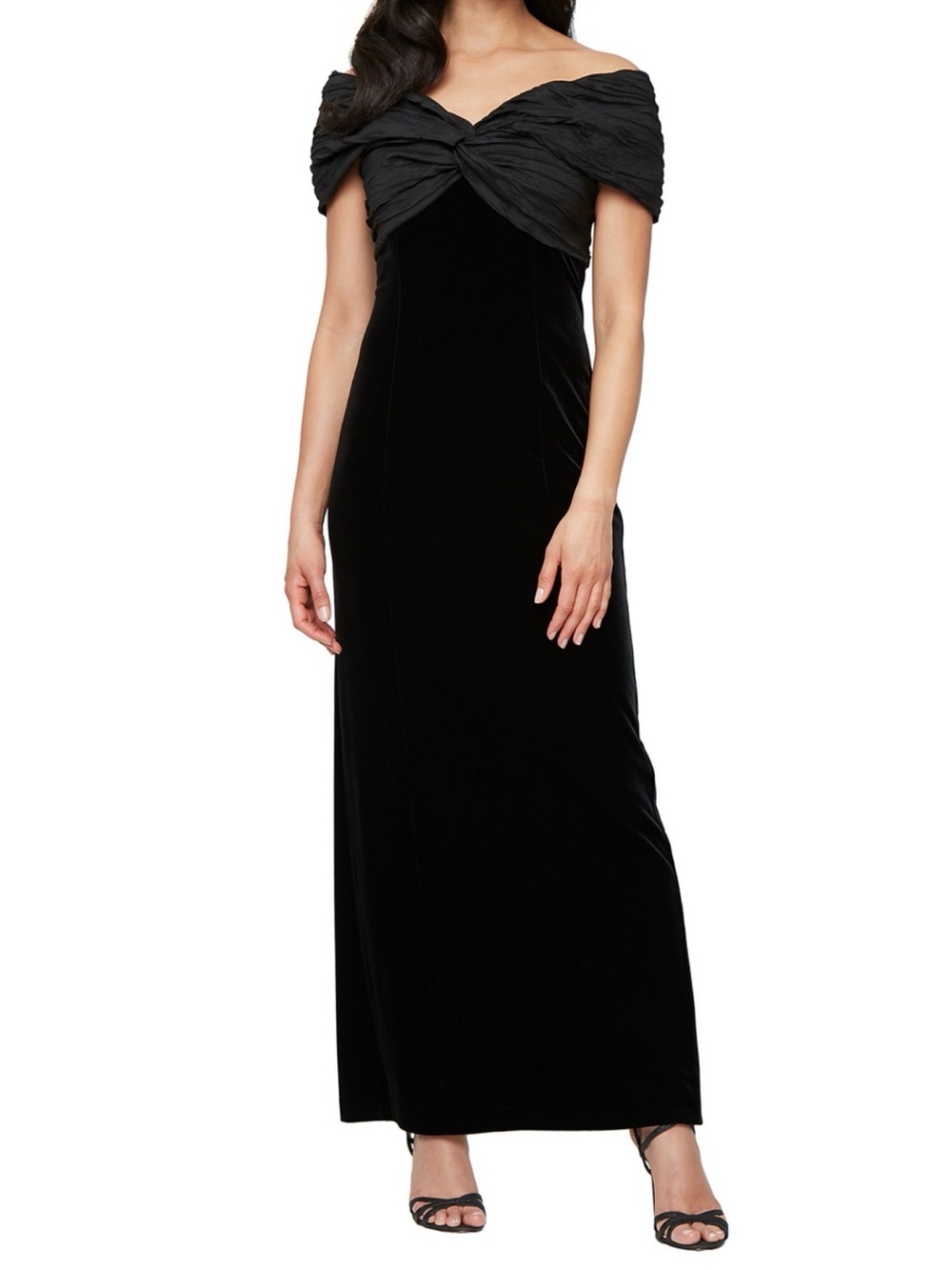 Alex Evenings Black Strapless Evening Gown with Dark Charcoal Bodice